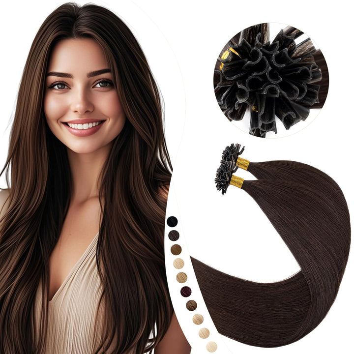Elailite Echthaar Bonding Extensions Dunkelbraun Haarverlängerung 50g 50 Strähne U-Tip Keratin Mensc