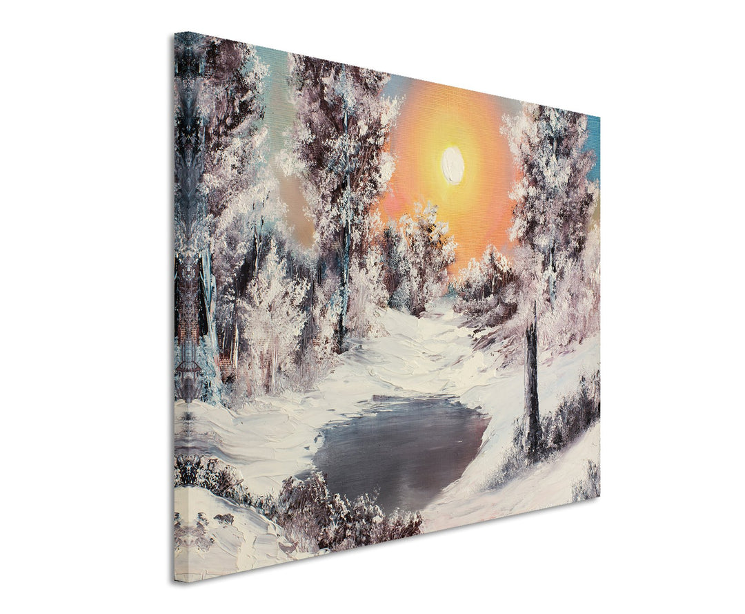 Paul Sinus Art Fotoleinwand 90x60cm Malerische Winterlandschaft am See auf Leinwand Exklusives Wandb