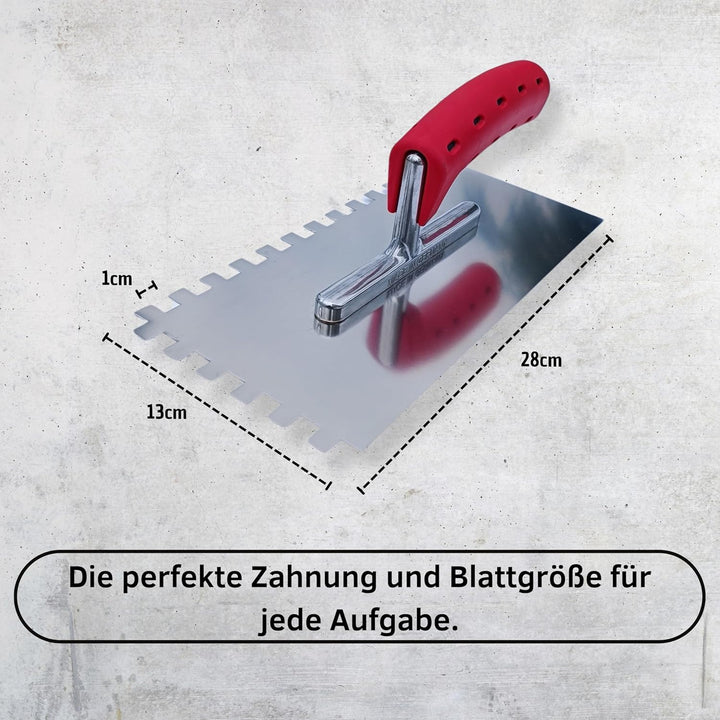 Zahnkelle 10mm, Zahnglättekelle mit Softgriff, rostfreie edelstahl gezahnte Glättekelle, Zahnspachte