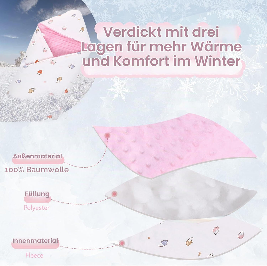 Baby Einschlagdecke 100% Baumwolle, Universal Einschlagdecke Babyschale 90 x 90cm, Herbst-Winter-Bab