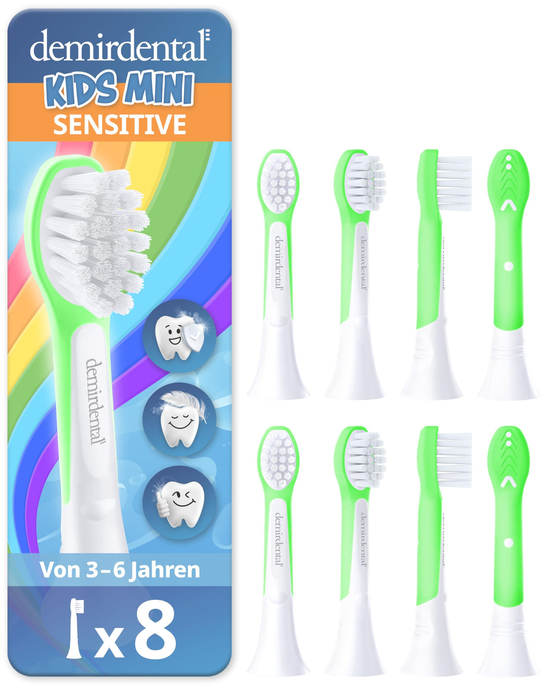 demirdental Kinder Ersatzbürsten passend für Philips Sonicare Kids, Compact Mini Bürstenköpfe für 3-