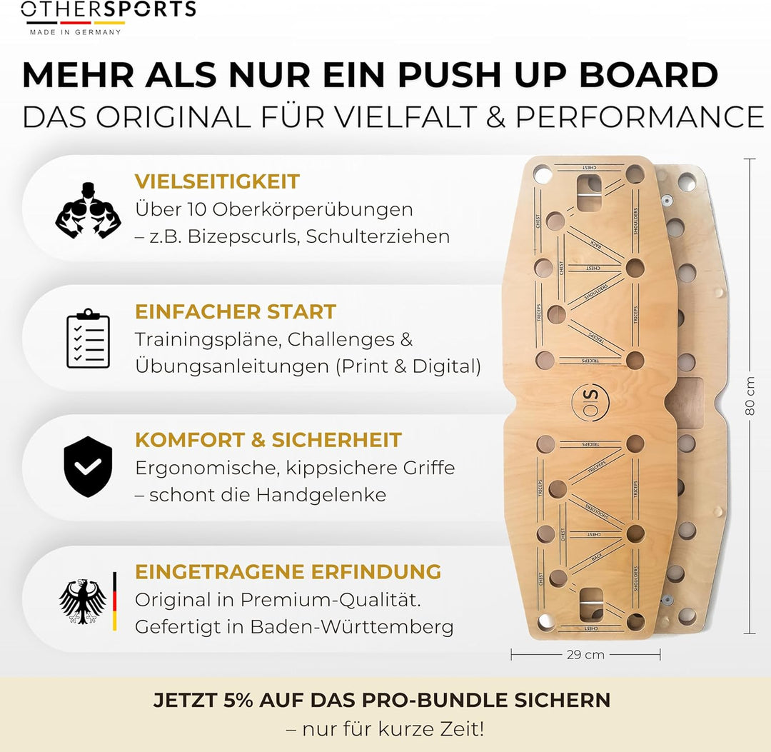 Liegestütze Brett aus Echtholz mit Fitness Bändern – Push up Board Fitnesstraining für gezielten Kra