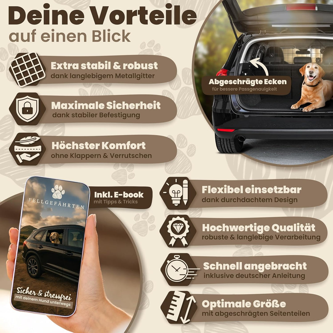 Hundegitter Auto Kofferraum | hochwertiges und stabiles Kofferraum Trenngitter | Trenngitter Kofferr
