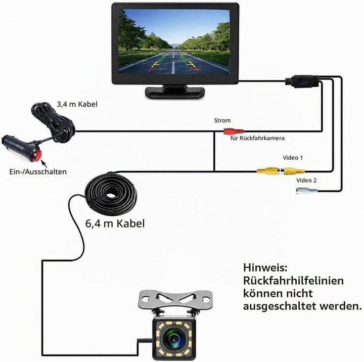 Rimoody Rückfahrkamera Auto Rückansicht mit Nachtsicht 12 LED Wasserdicht Rückfahrsystem 4.3 LCD Mon
