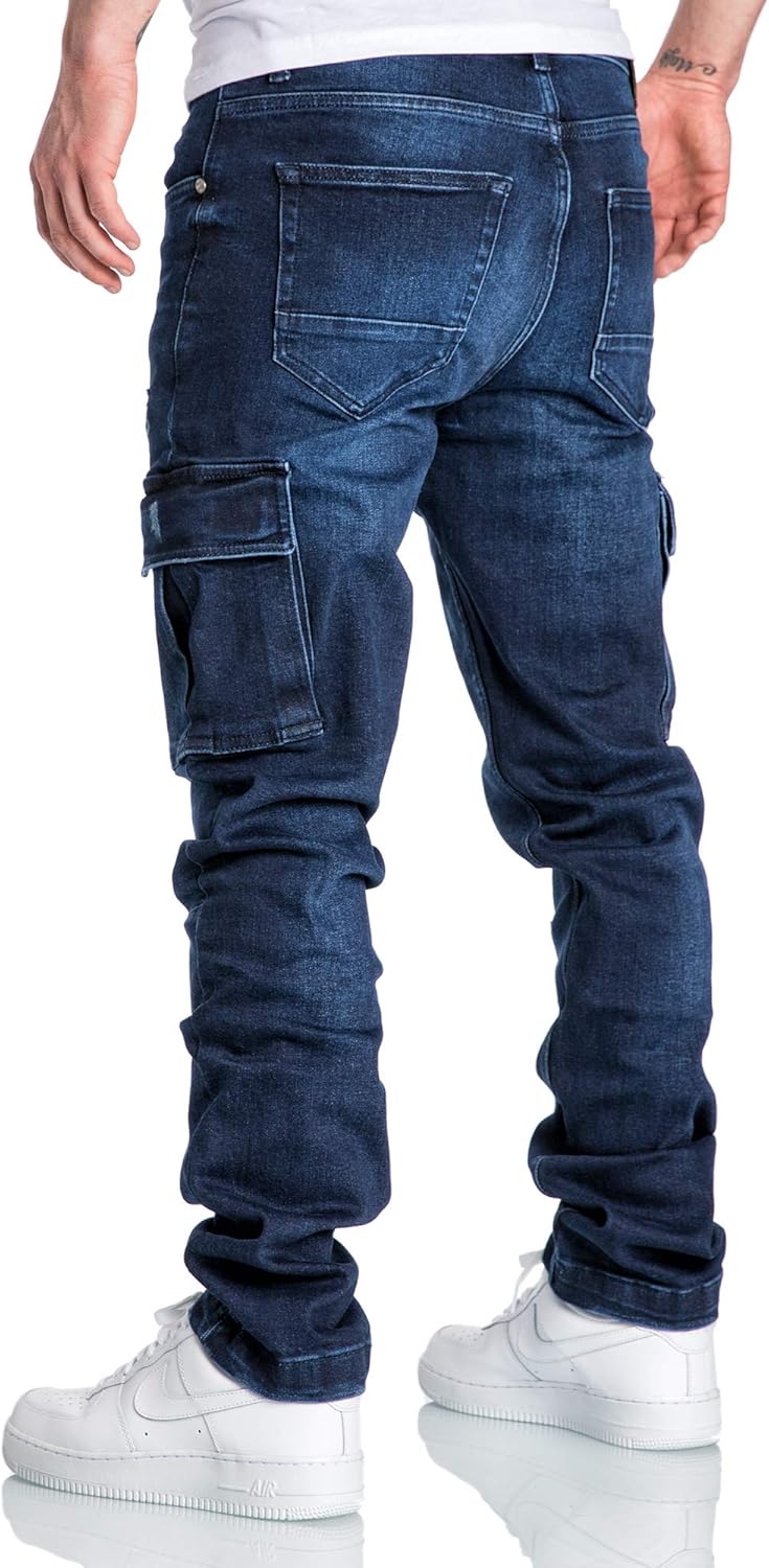 Amaci&Sons Herren Cargo Jeans Regular Slim Denim Hose Destroyed 7985 40W / 30L Dunkelblau, 40W / 30L