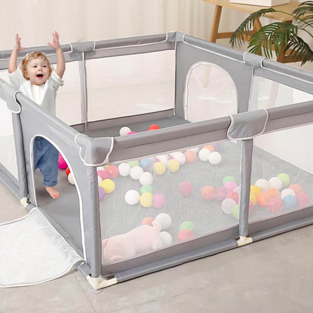 Laufstall Bebe, Spielplatz, ungiftig und sicher für Babys (150 x 200 cm, grau) 150x200cm grau, 150x2