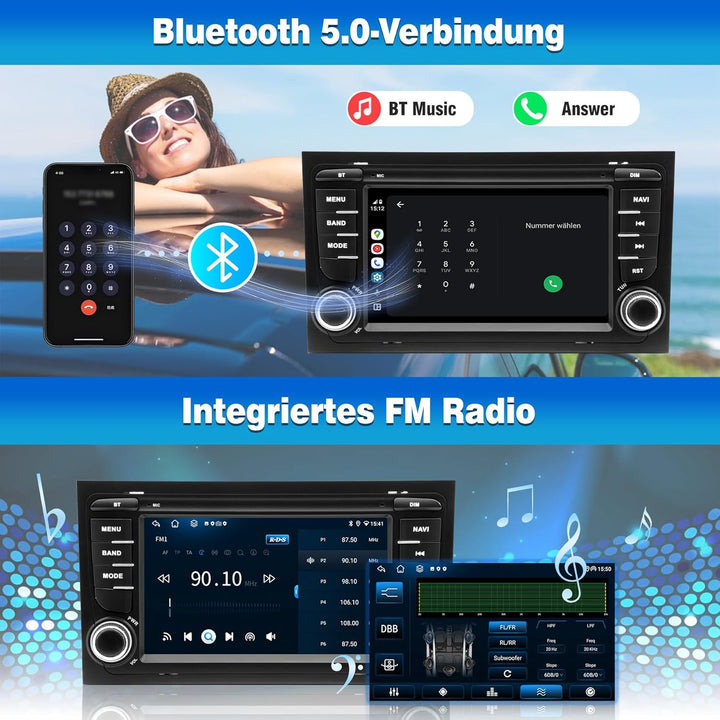 Bluetooth Radio für Audi A4/S4/RS4 B6/B7 2002-2008 mit CarPlay/Android Auto | Rückfahrkamera, GPS Na