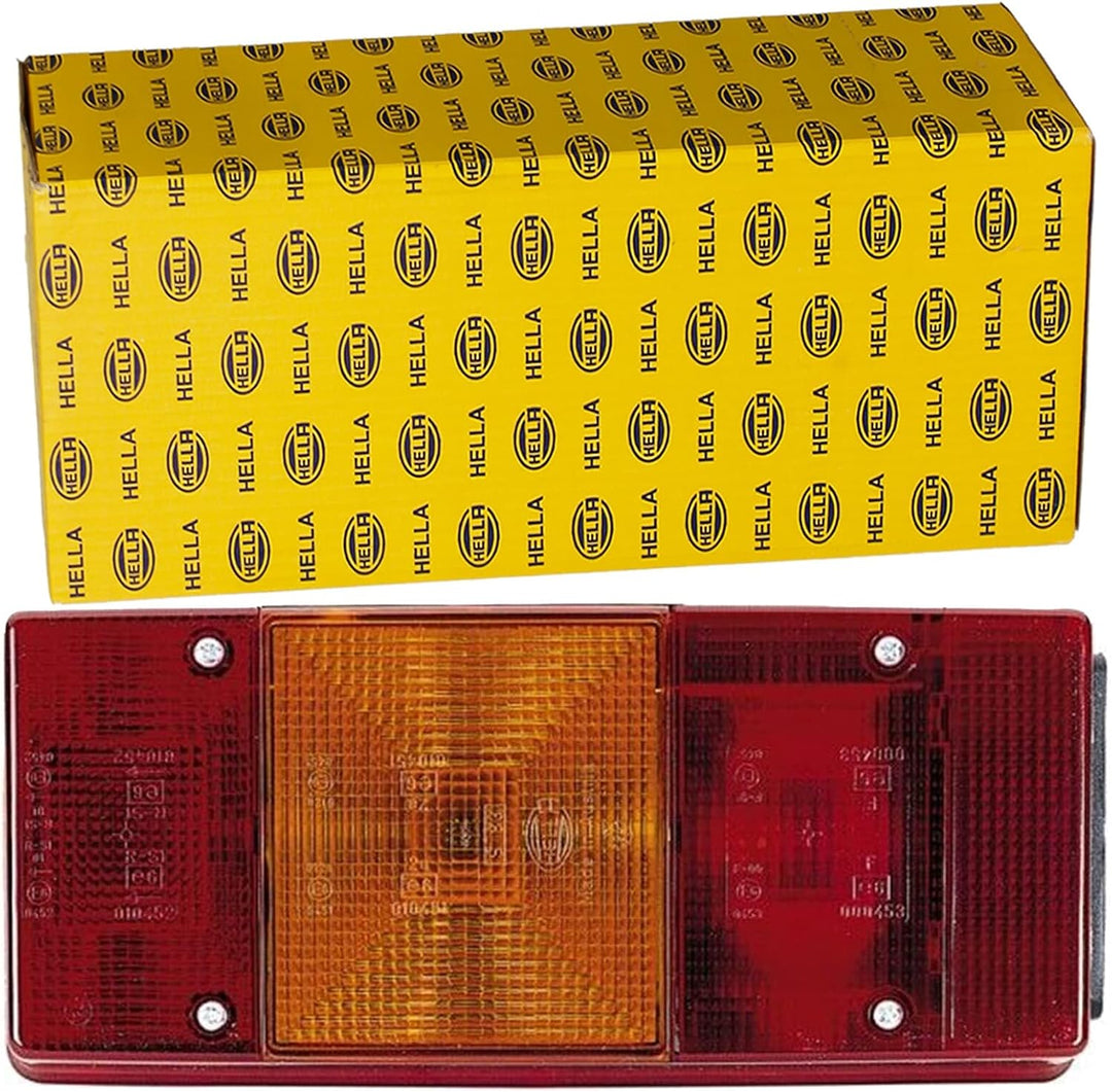 HELLA - Heckleuchte - Glühlampe - 12V - Anbau - Lichtscheibenfarbe: rot/gelb - Stecker: Flachstecker