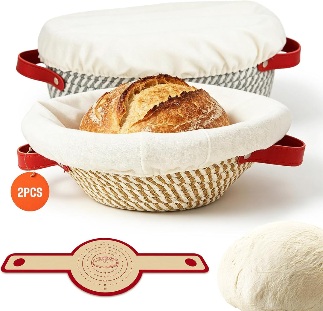 Gärkorb Set aus Baumwolle, oval atmungsaktiv Griffen Backmatte Heimbacken