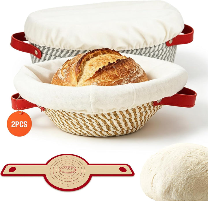 Gärkorb Set aus Baumwolle, oval atmungsaktiv Griffen Backmatte Heimbacken