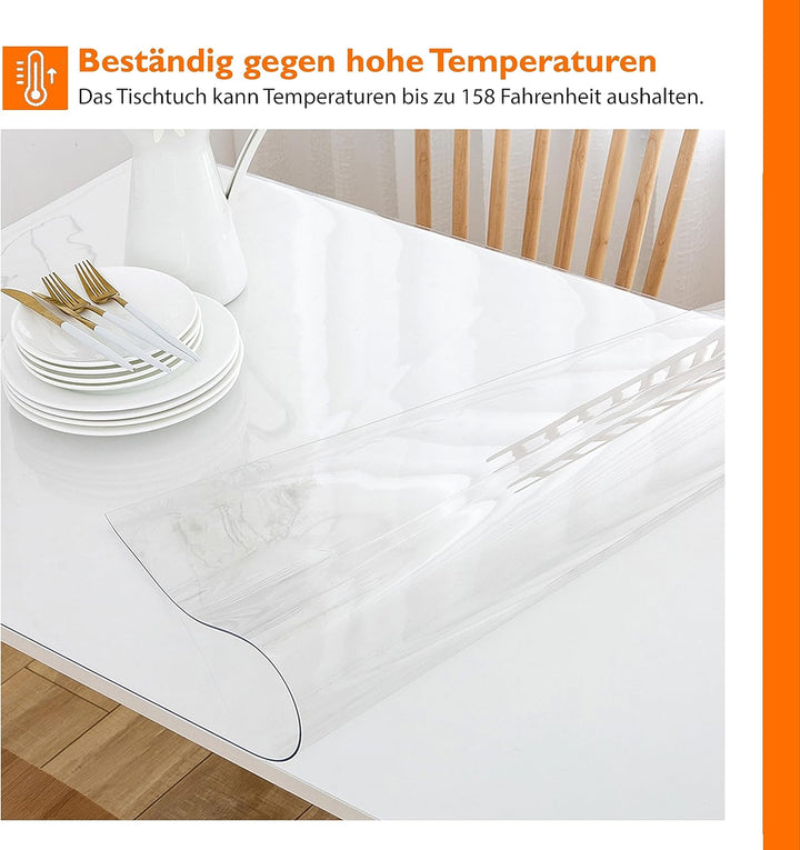Simple Fix Tischdecke Transparent - Tischschutz Abwaschbar - Tischdecke Outdoor - 80cm x 120cm 80 x