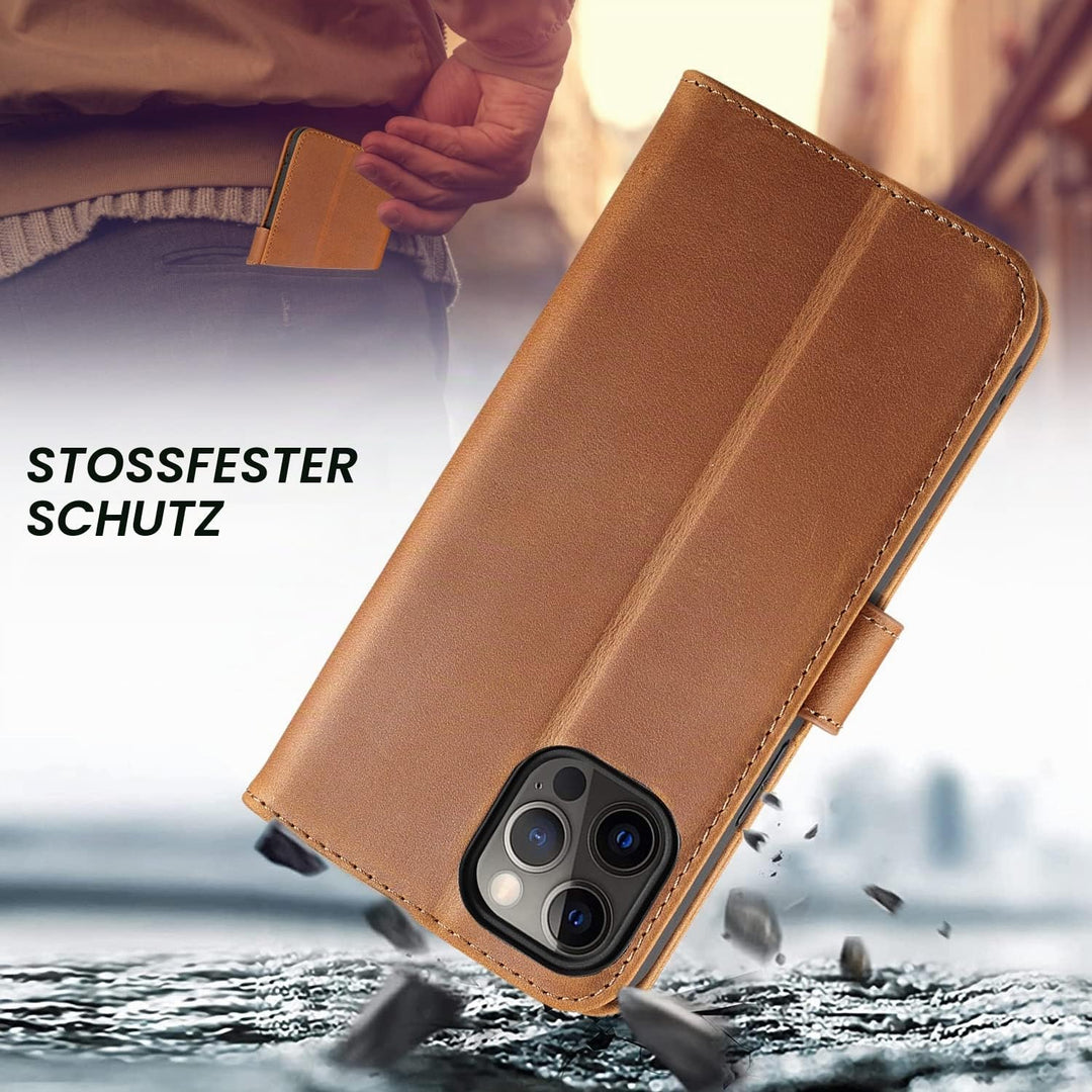 LENSUN Echtleder Hülle für iPhone 12 Pro Max, Handyhülle [Echtes Leder][Magnetverschluss][RFID Schut