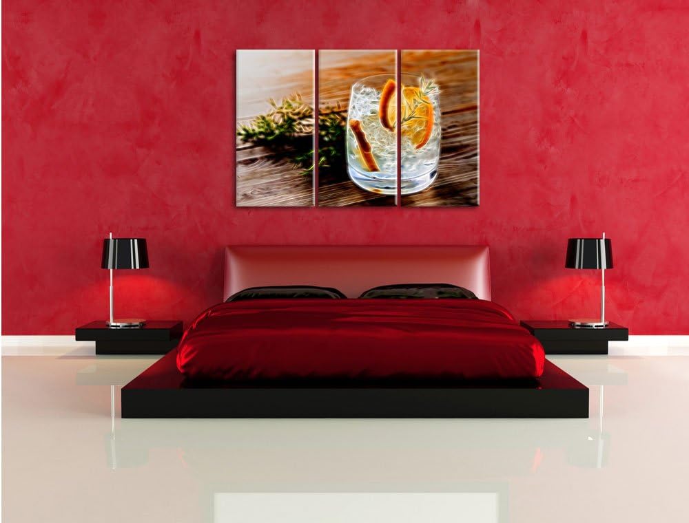 Pixxprint Gin Tonic, Lemon, Drinks on Ice Neon Lights Effekt 3-Teiler Leinwandbild 120x80 Bild auf L
