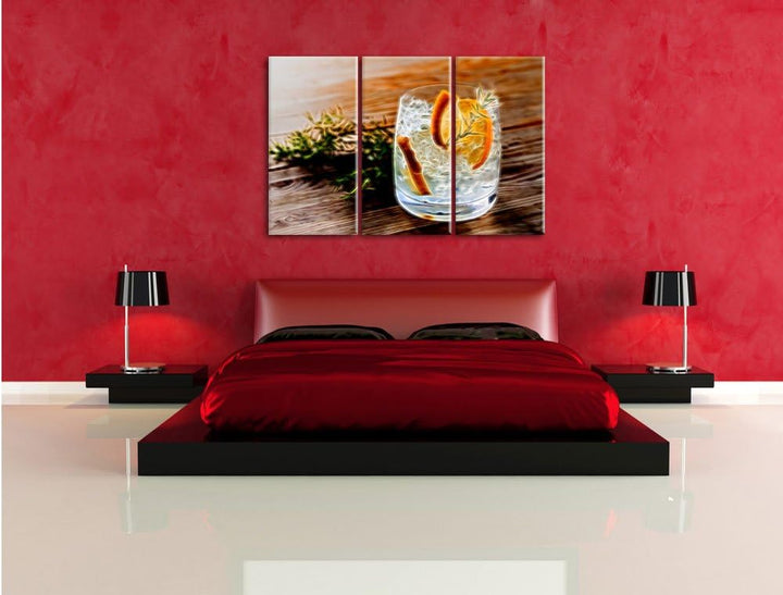 Pixxprint Gin Tonic, Lemon, Drinks on Ice Neon Lights Effekt 3-Teiler Leinwandbild 120x80 Bild auf L