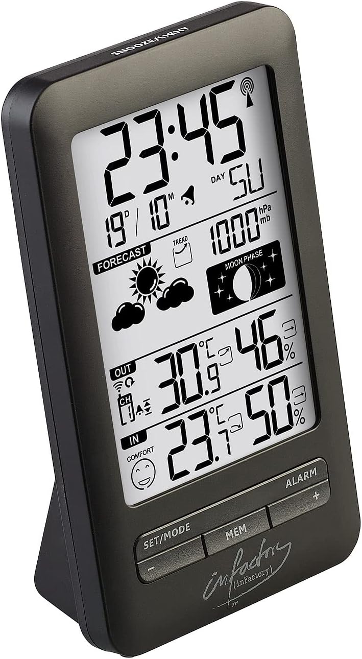 infactory Digitale Wetterstation: Funk-Wetterstation mit Aussensensor, Prognose, Luftdruck und Mondp