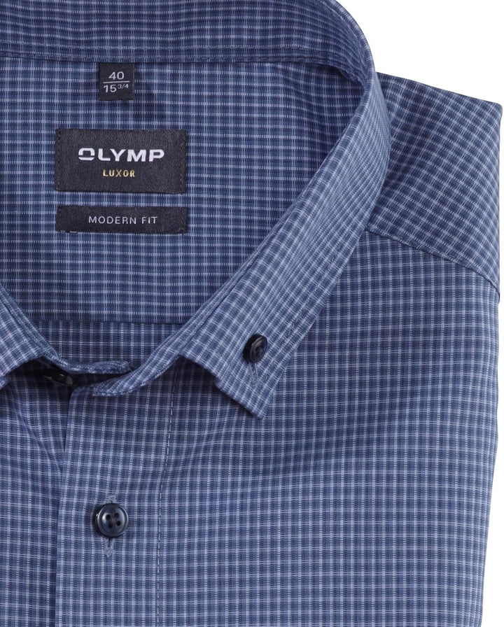 OLYMP Herren Businesshemd Langarm Luxor,Kariert,modern fit,Button-Down-Kragen 38 Rauchblau 13, 38 Ra
