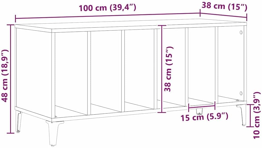 vidaXL Schallplattenschrank Schwarz Eichen-Optik 100 x 38 x 48 cm, Moderner rechteckiger Stauraum, v