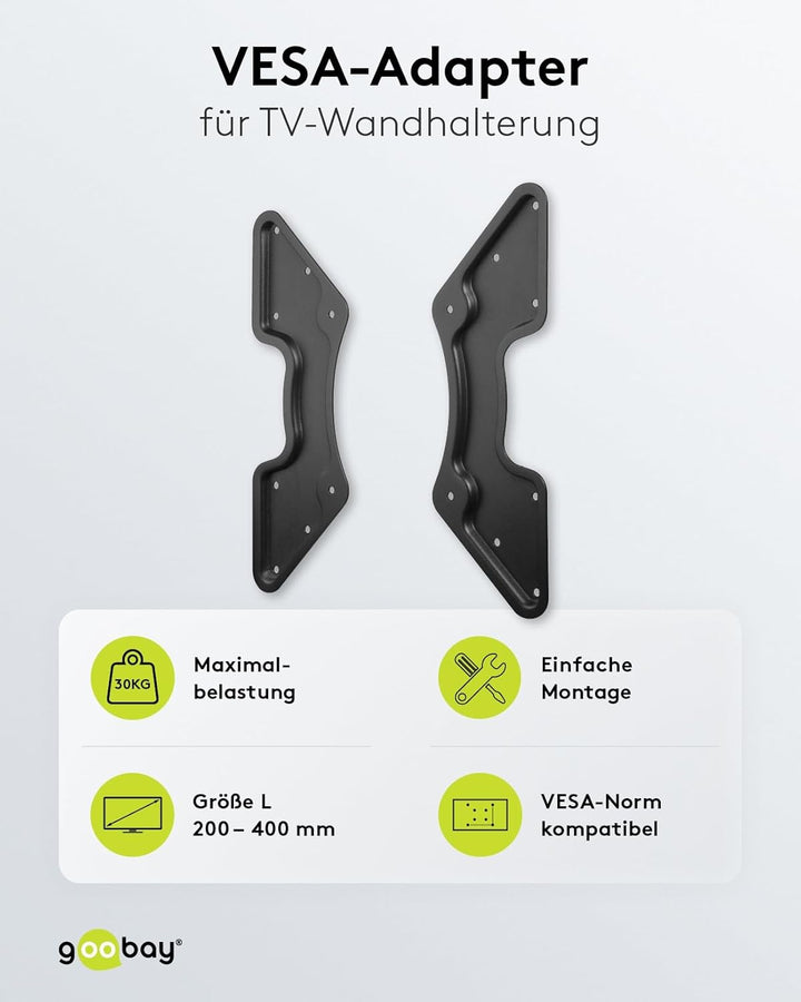 Goobay 60134 VESA-Adapter für TV-Wandhalter zur Erweiterung der VESA-Masse eines TV-Wandhalters, Sch
