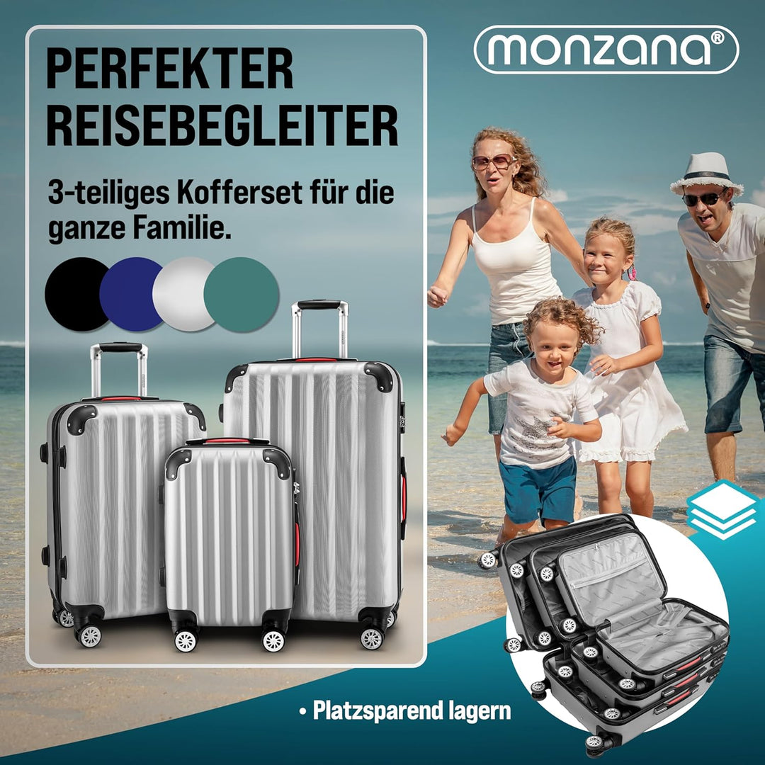 MONZANA® 3tlg. Kofferset Schloss Organizer Kofferwaage Gurt Gel-Griffe Zwillingsrollen Standfüsse Tr