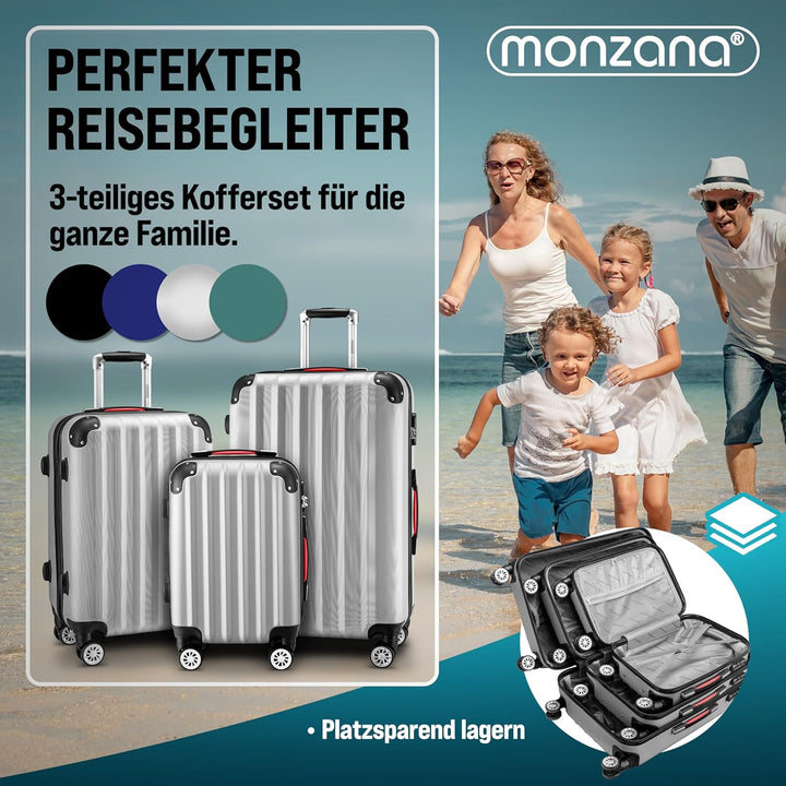 MONZANA® 3tlg. Kofferset Schloss Organizer Kofferwaage Gurt Gel-Griffe Zwillingsrollen Standfüsse Tr