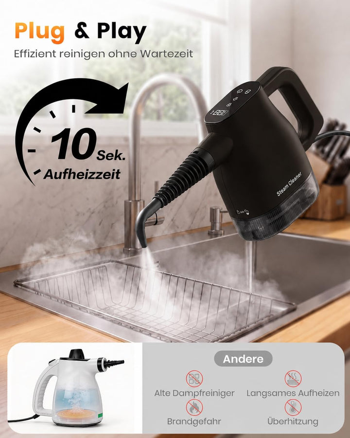 Rundum-Dampfreiniger für den Hausgebrauch, 15s sofortige Aufheizung, 400ml grosser Tank &amp; 9 Zubehört