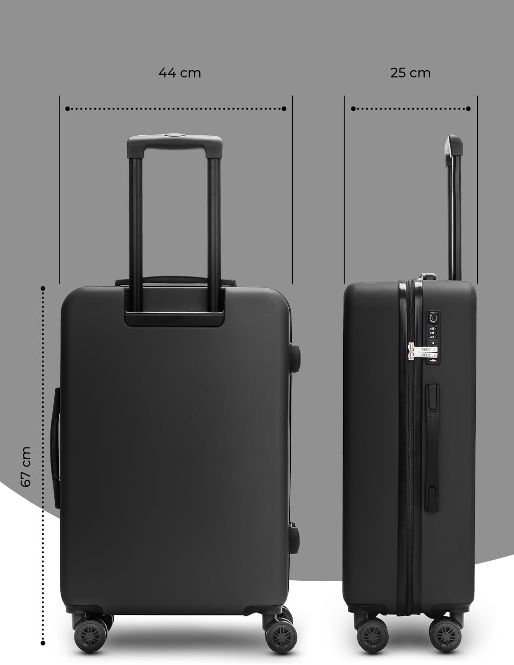 REDOLZ mittelgrosser Hartschalen Check-in Koffer | Trolley 44 x 25 x 67 cm aus hochwertigem ABS Mate