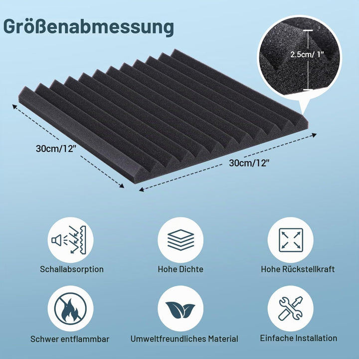 Ohuhu Schallschutzplatten 60 Stück mit Aufkleber, 30 x 30 x 2,5 cm Akustikschaumstoff Schallschutz S