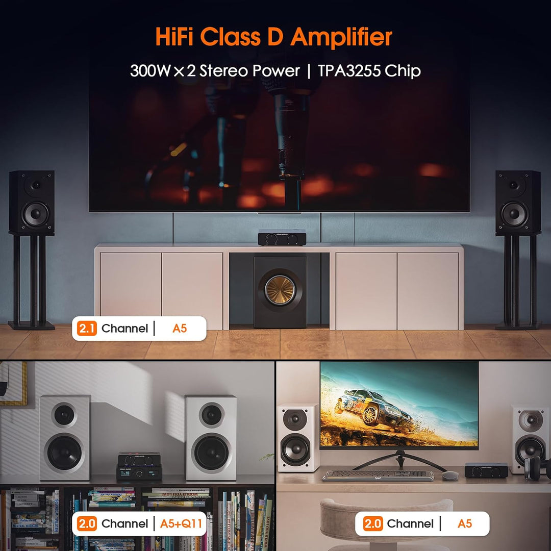 Douk Audio A5 Stereo Verstärker TPA3255, 600W Mini HiFi Audio Leistungsverstärker Klasse D für Heimk