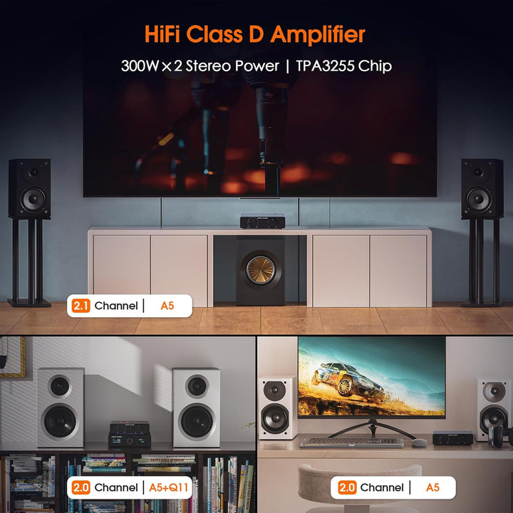 Douk Audio A5 Stereo Verstärker TPA3255, 600W Mini HiFi Audio Leistungsverstärker Klasse D für Heimk