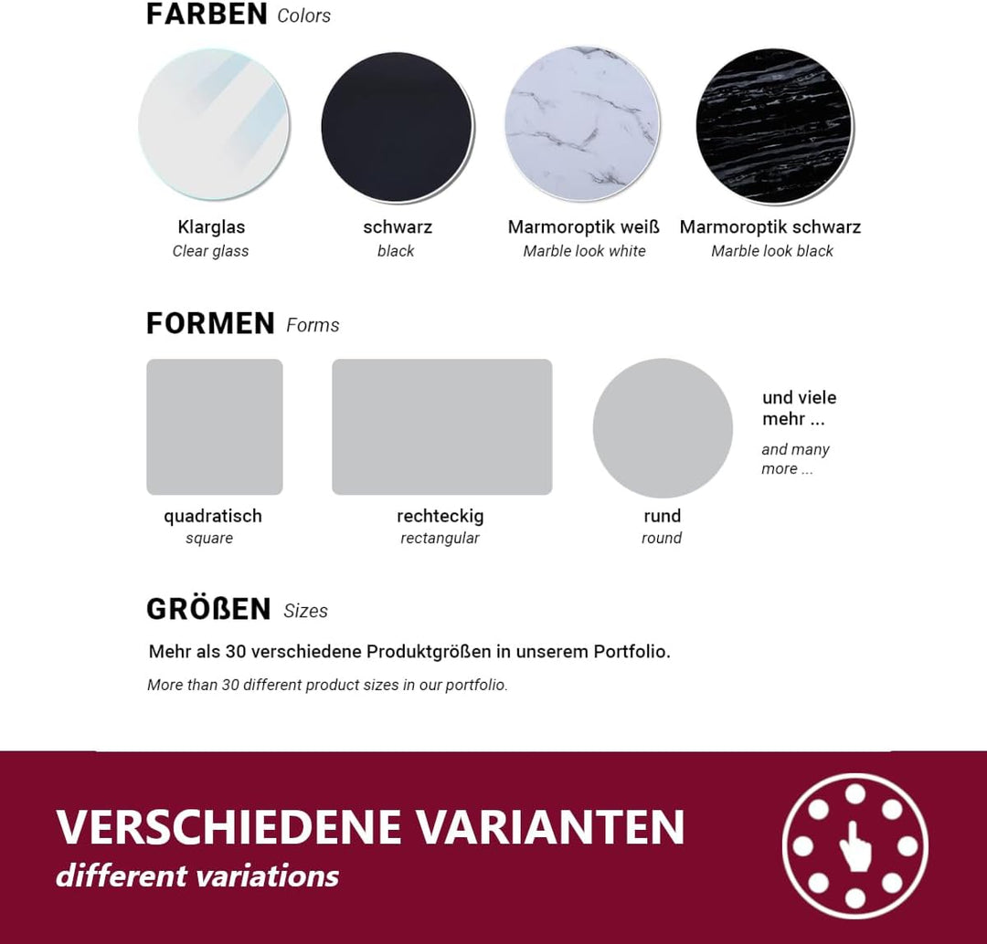Euro Tische Glasplatte für Kaminofen und Tischplatte in 30x30cm Schwarz - Schutzplatte aus 6mm ESG S