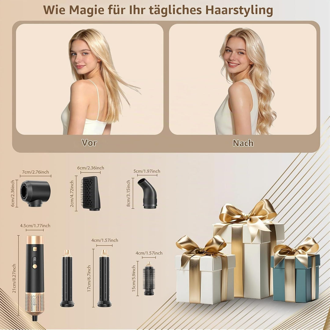 Sendowtek Haarstyler 6 in 1, Airstyler Set 950W Multi Haarstyling Geräte mit 3 Temp Lockenstab Warml