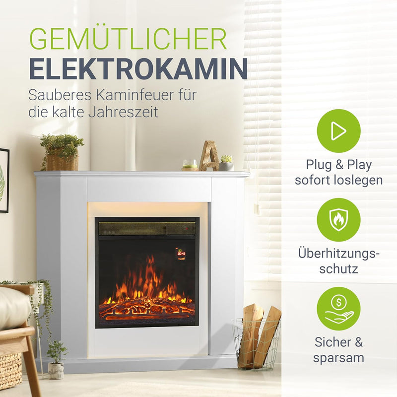 Juskys Elektrokamin 1000 / 2000 W mit Heizung, Kaminfeuer, Flammeneffekt, Fernbedienung, LED Beleuch