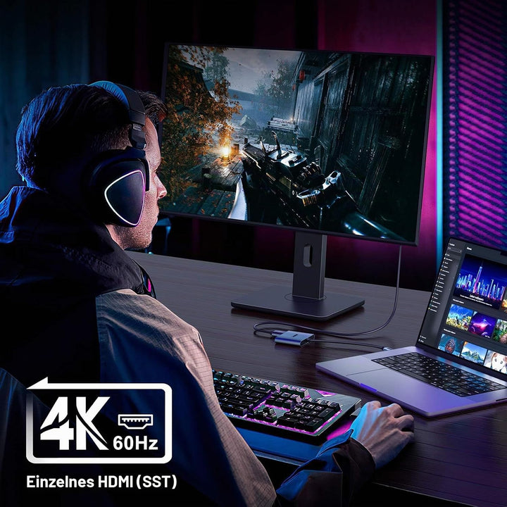 KOZYC USB C to Dual HDMI Adapter 4K@60Hz, Type C to HDMI Splitter Extended Display Kompatibel mit Ma