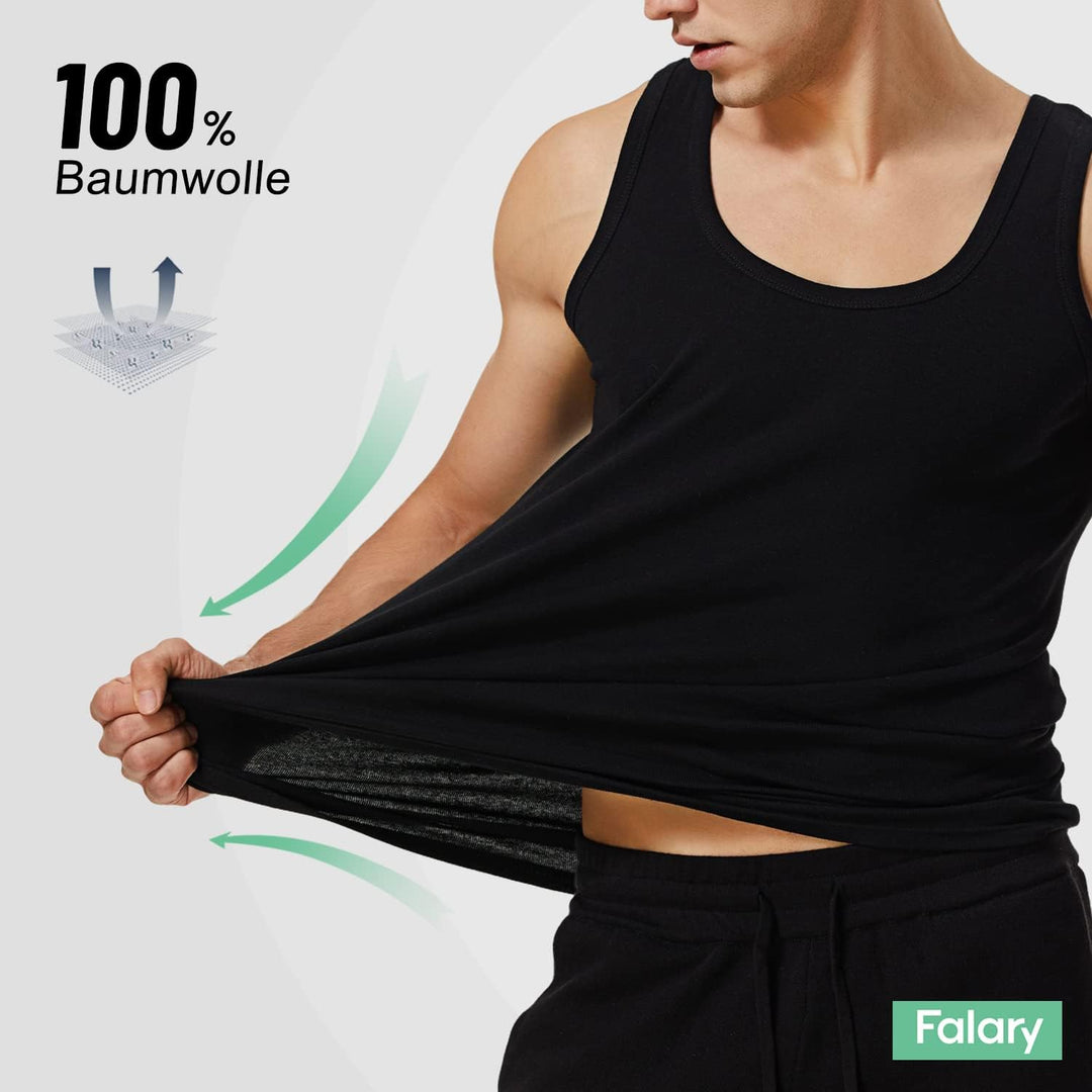 FALARY Unterhemd Herren 3/5er Pack Tank Top 100% Baumwolle Männer Weiss Schwarz Mehrfarbig alle Grös
