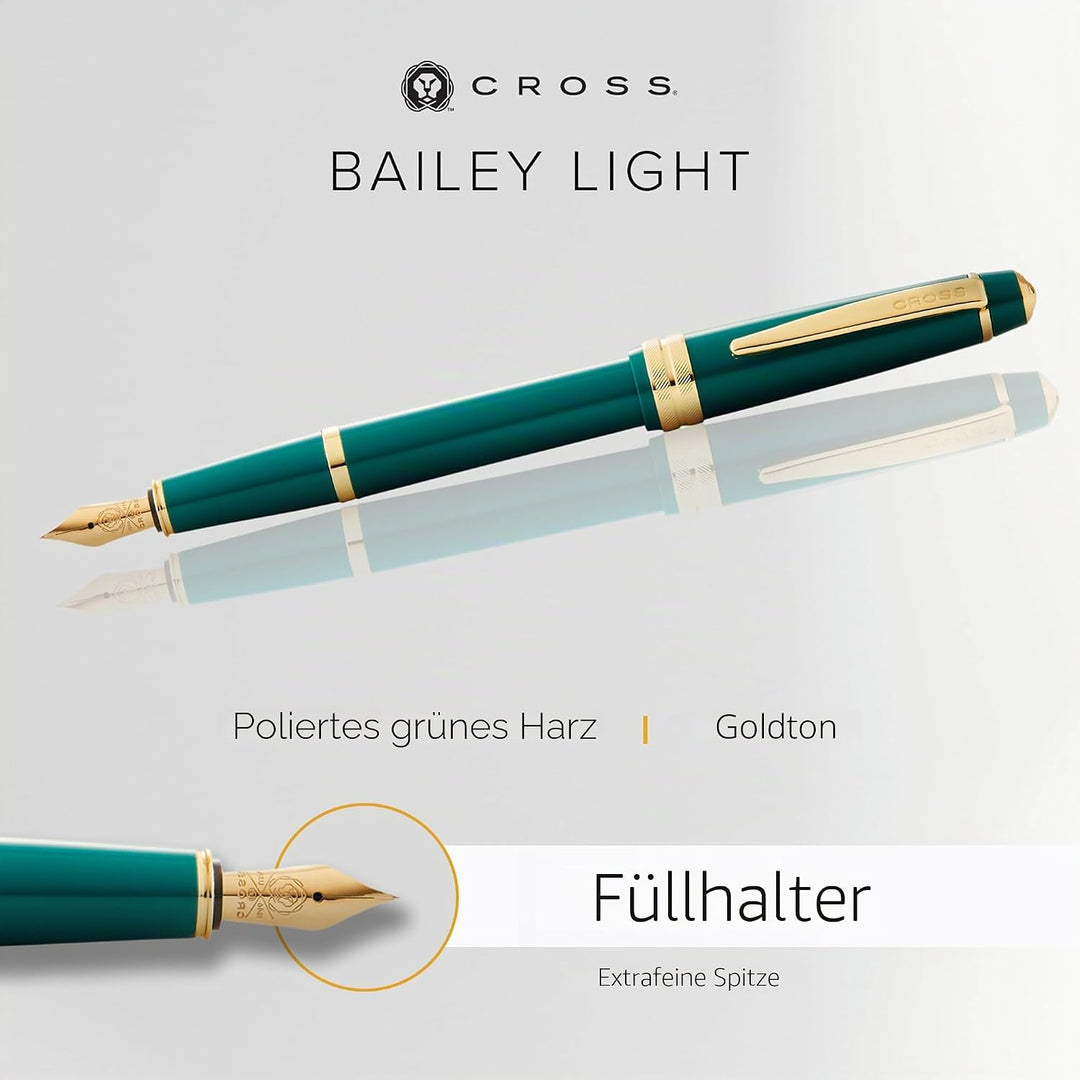 Cross Bailey Light Füllfederhalter (Federstärke XF, inkl. Geschenkverpackung) Grün-Lack mit goldfarb