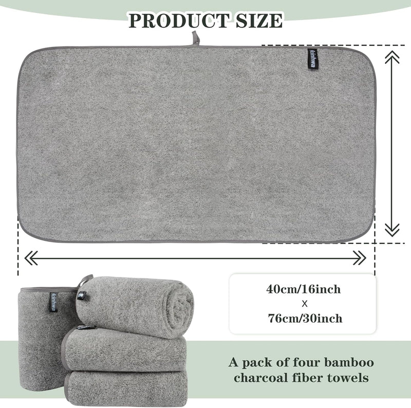 KinHwa 4 Pack Mikrofaser Handtuch Haare, Mikrofaser Handtuch, Bambus Kohle stark saugfähige Mikrofas