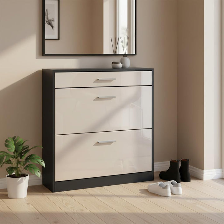 Schuhschrank Roma Schmal mit 2 Klappen und 1 Schublade, Platzsparender Schuhkipper Flurschrank für D