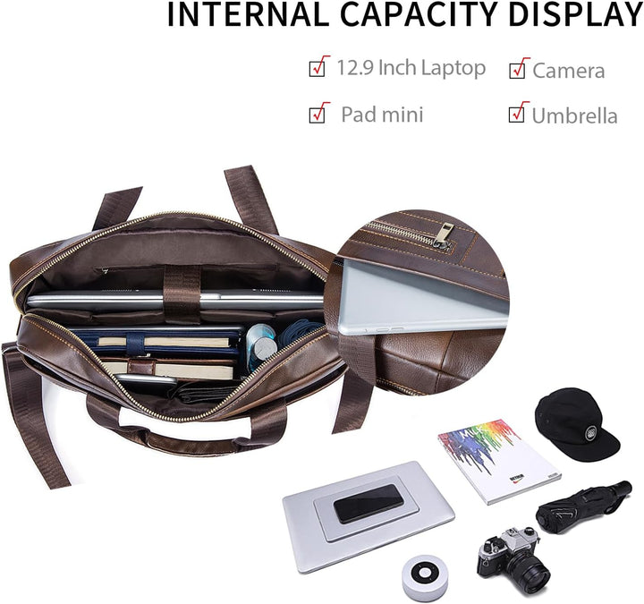 FANDARE Herren Laptop-Aktentaschen Leder Handtasche Business Umhängetasche Wasserdicht Crossbody Mes