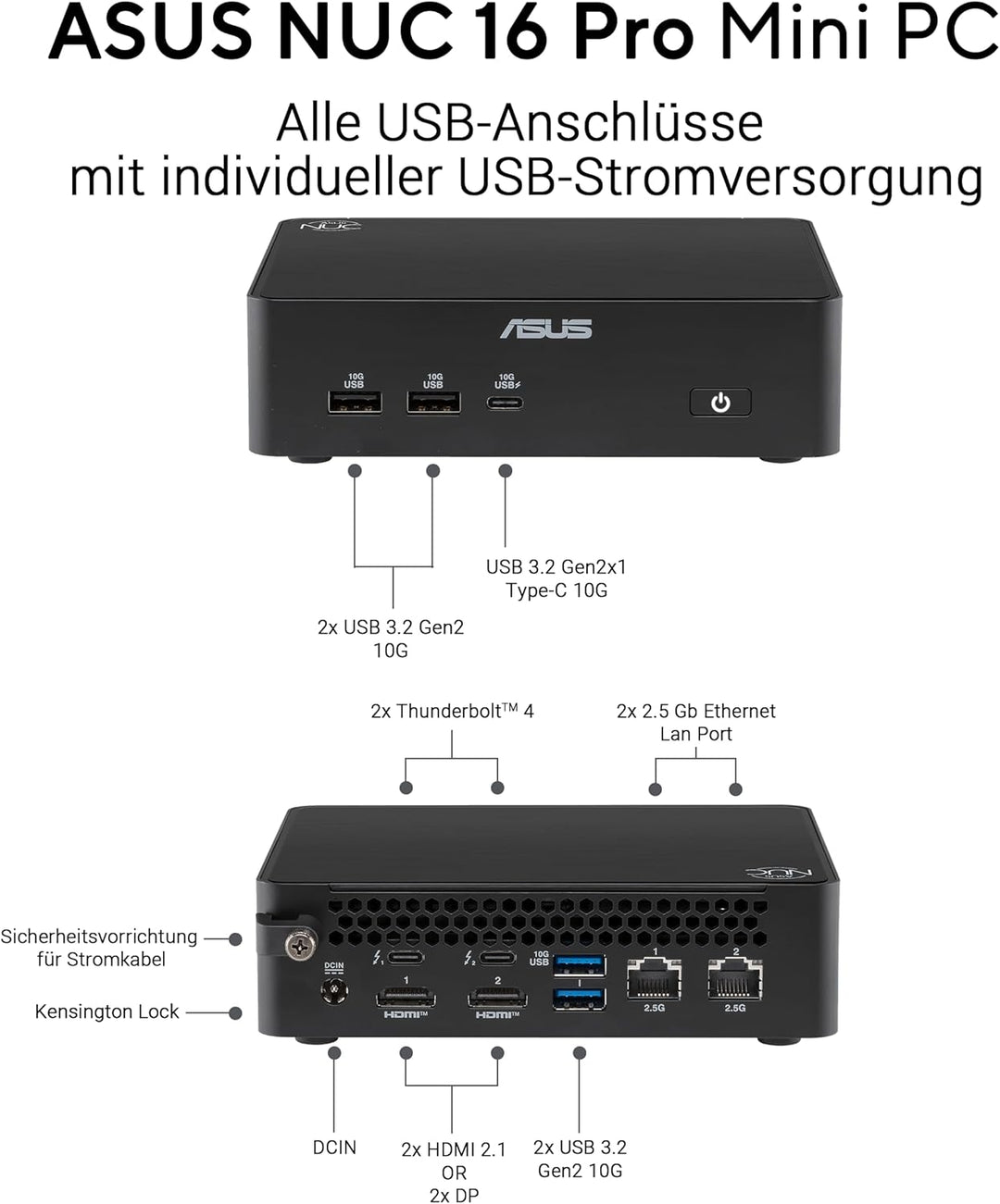 ASUS NUC 16 Pro RNUC16GDKX76C002 (Intel Core Ultra X7 358H,Intel Arc B390 Grafik, Intel WiFi 7, Blue