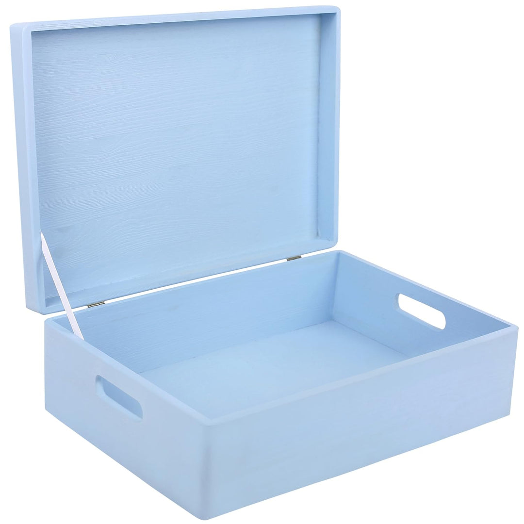 Creative Deco XL Blau Grosse Holzkiste mit Deckel | 40 x 30 x 14 cm (+/- 1 cm) | Erinnerungsbox Baby