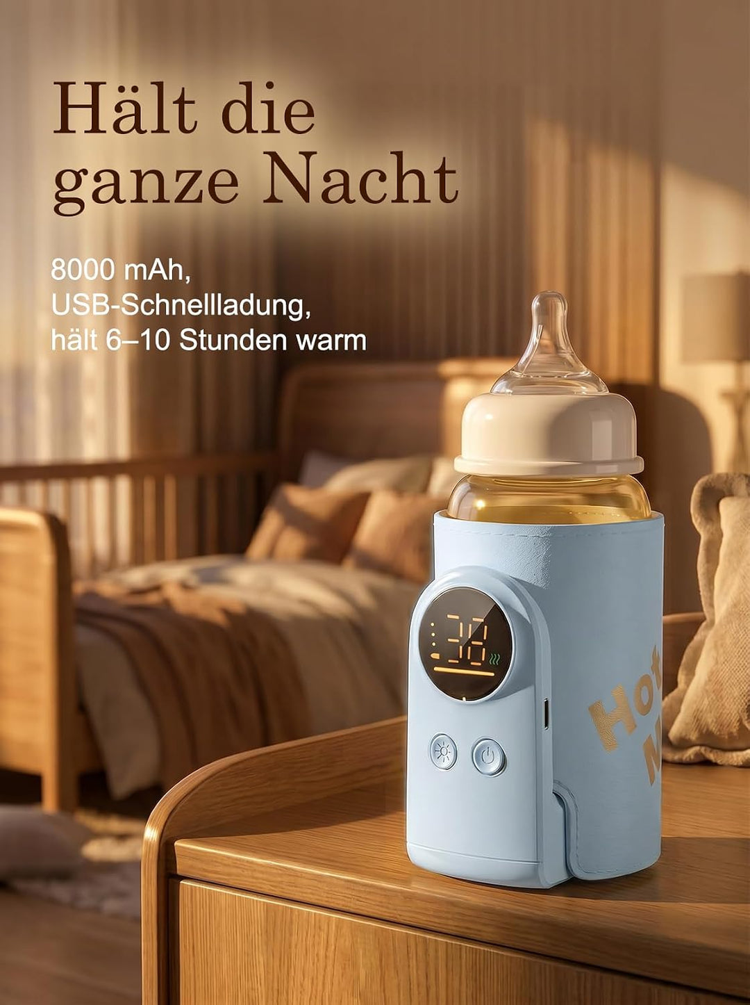 Drahtloses Milchwärmer, mit LED Temperaturdisplay 8000mAh Flaschenwärmer Baby Unterwegs 6 stufige Sc
