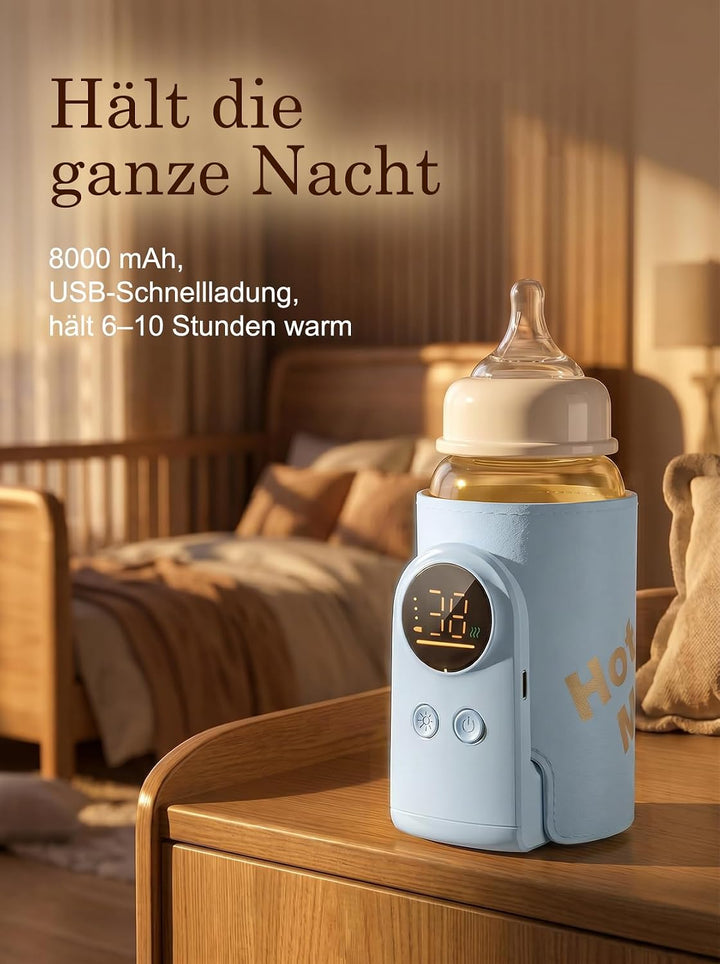 Drahtloses Milchwärmer, mit LED Temperaturdisplay 8000mAh Flaschenwärmer Baby Unterwegs 6 stufige Sc