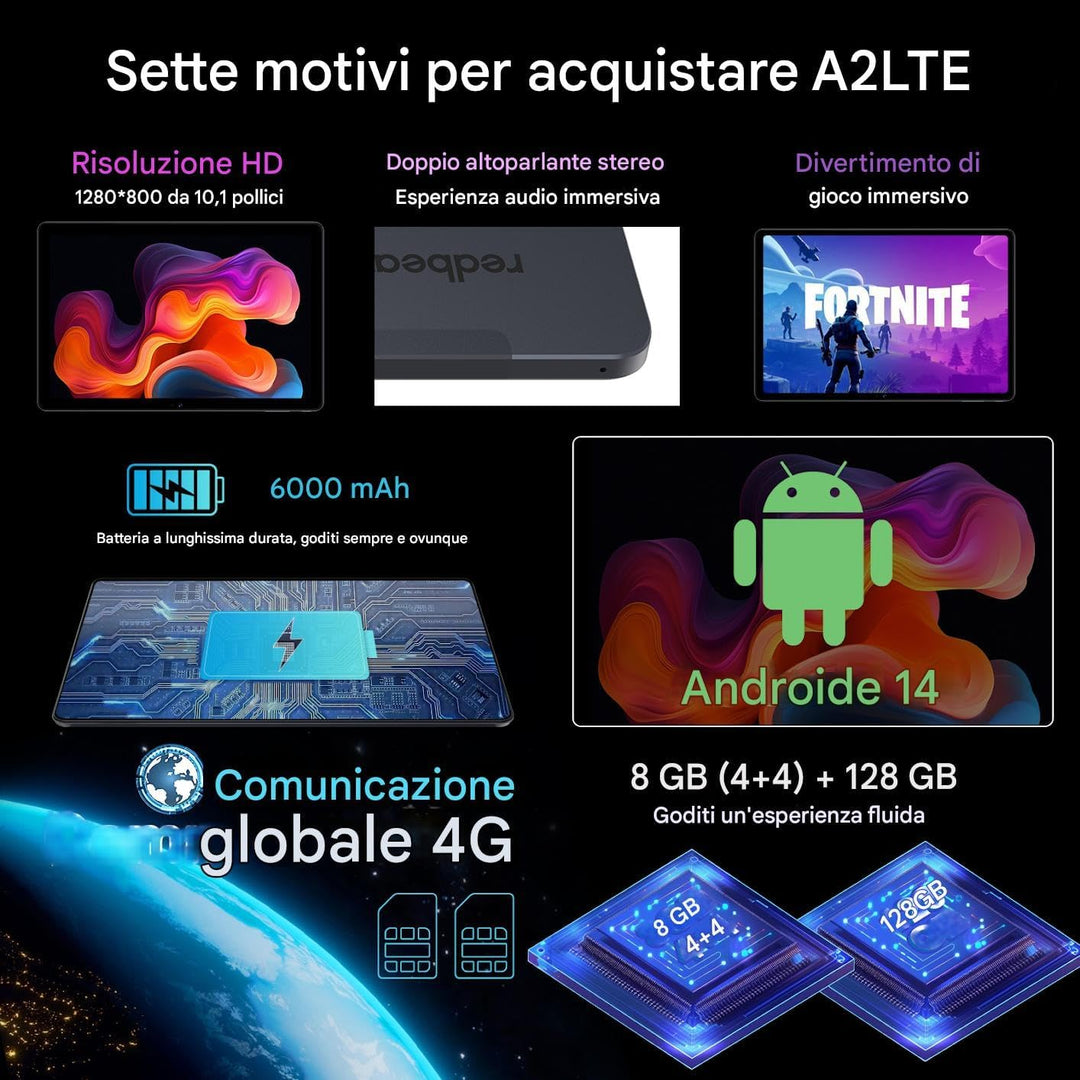 Redbeat Tablet 10 Zoll, 2-in-1 Tablet Android mit Stift Tastatur Maus Lederhülle und SIM Kartensteck