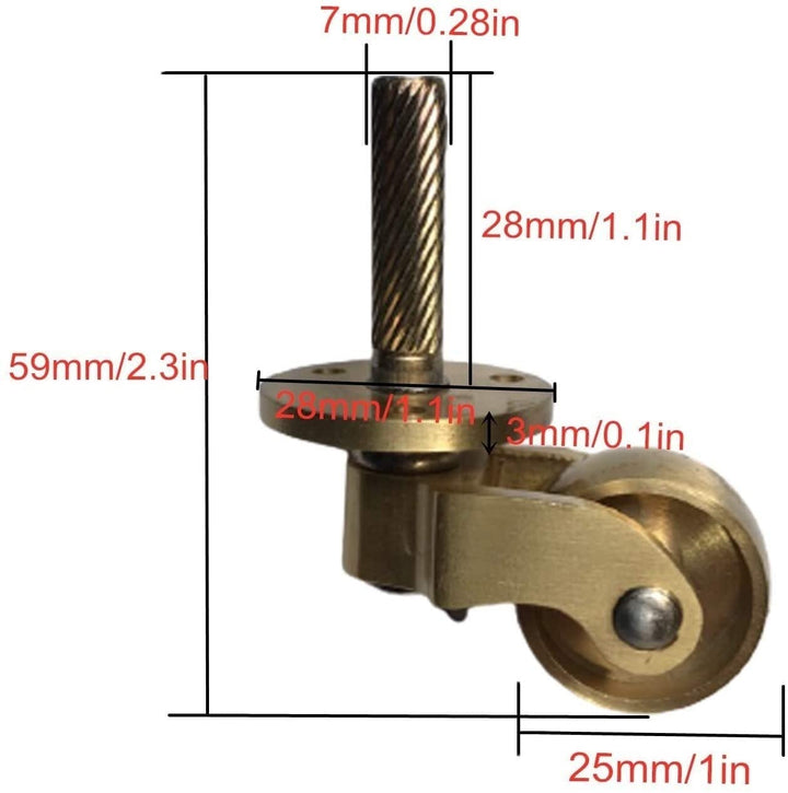 Antike massive Messingrolle mit 25 mm Rad, bewegliche Lenkrollen, 360 ° Lenkrolle, Vintage-Rollen fü