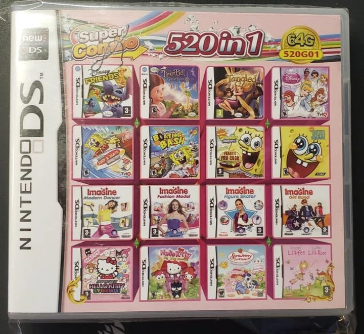 DS-Spiel, 520-in-1-Spielkassette, Multicart, Game Pack Card Super Combo für DS DSL DSi 3DS 2DS XL/LL