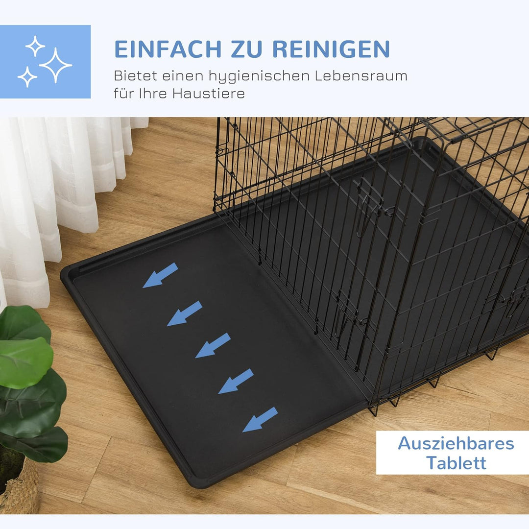 PawHut Hundekäfig Transportkäfig Drahtkäfig Hundebox Transportbox Reisebox mit 2 Türen Schwarz 91x61