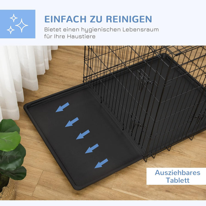 PawHut Hundekäfig Transportkäfig Drahtkäfig Hundebox Transportbox Reisebox mit 2 Türen Schwarz 91x61