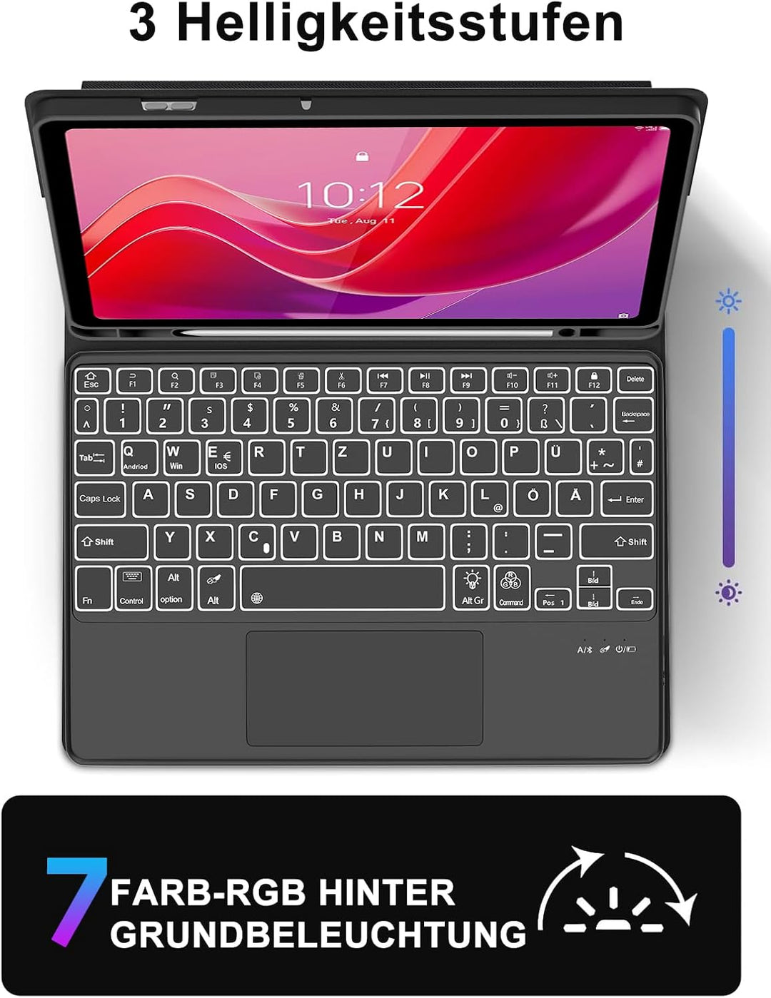 JADEMALL Für Lenovo Tab M11 Hülle mit DE Tastatur für 11 Zoll 2024 TB330FU, 7-Farben Beleuchtung Mit