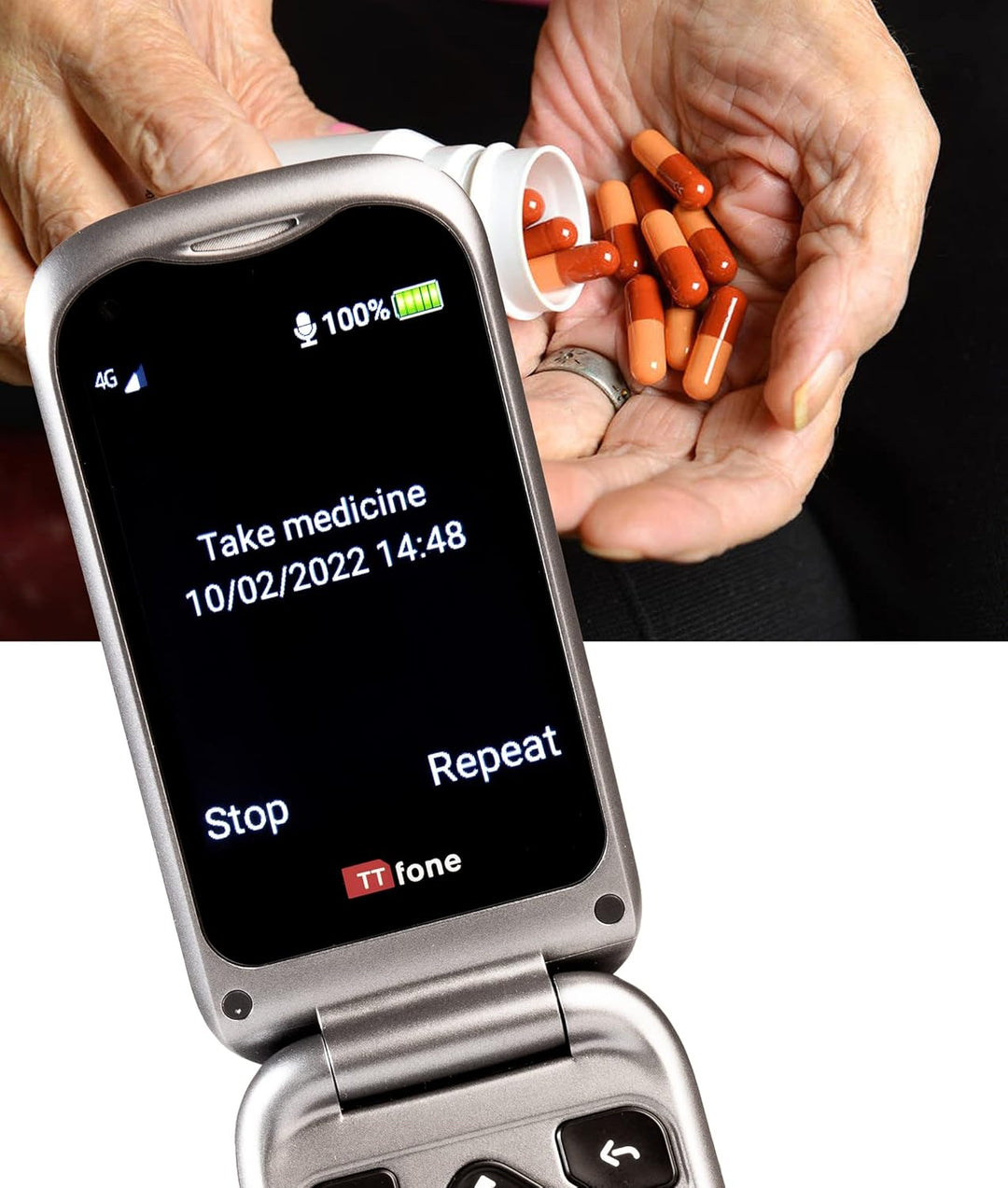 TTfone TT970 Whatsapp 4G Touchscreen Senior Big Button Flip Handy - mit 8MP Kamera und Hörgerät komp