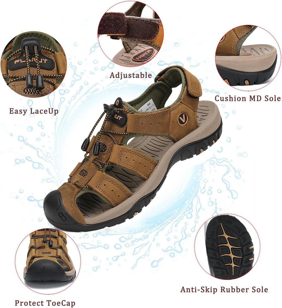 FLARUT Sandalen Herren Outdoorsandalen Sommer Wanderschuhe Trekkingsandalen Leder Strand Wandersanda
